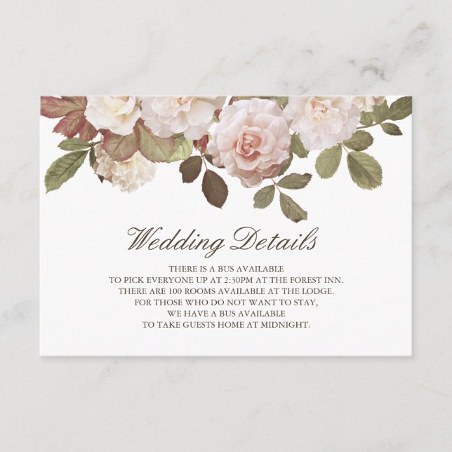Vintage französische Rose Hochzeitskarte Begleitkarte (Vorderseite)