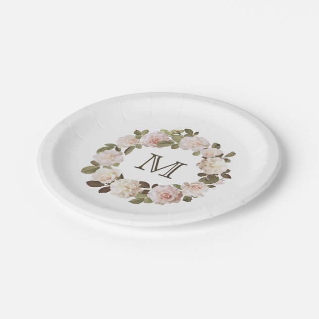 Vintage französische Rose Hochzeitsscheibe Pappteller (Schrägansicht)