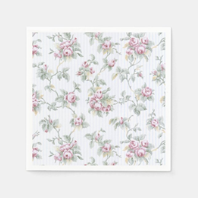 Vintage französische Rose und Streifen Serviette (Vorderseite)