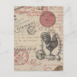 Vintage-französische Schreibschrift Paris Rooster- Postkarte