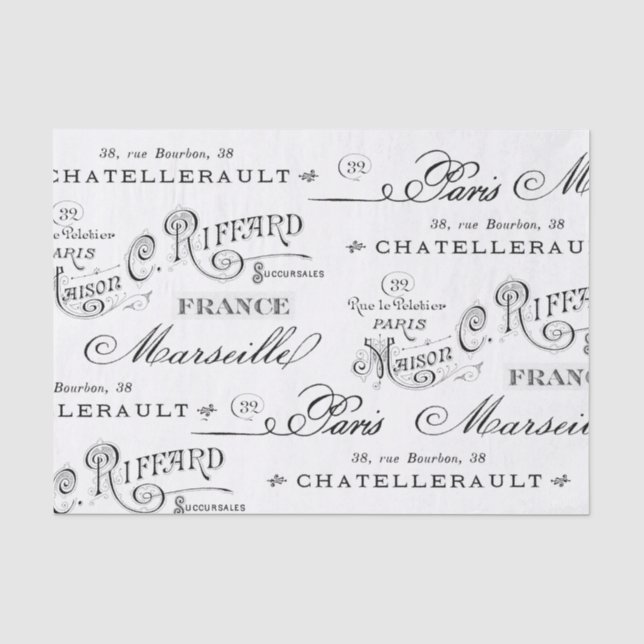Vintage französische Stadt heißt Paris Tissue Pape Seidenpapier (Vorderseite)