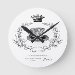 Vintage französische Teakholzuhr Runde Wanduhr