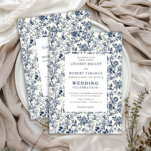 Vintage-Französische-Toile-Blau-Romantische-Hochze Einladung