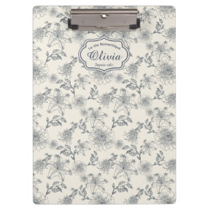 Vintage Französische Toile-Botanik-Vögel personali Klemmbrett