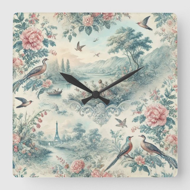 Vintage französische Toilette Quadratische Wanduhr (Vorderseite)