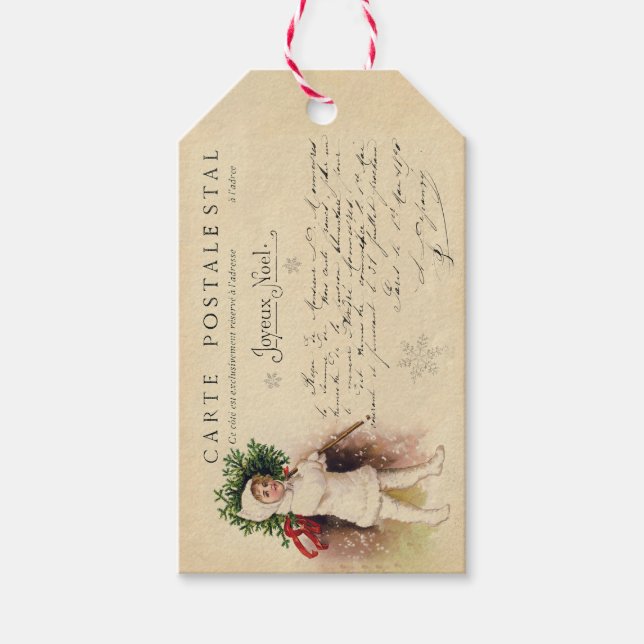Vintage französische Weihnachtsbaum Postcard Gift  Geschenkanhänger (Vorderseite)