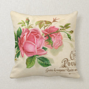 Vintage französische Werbung Mädchen rote Rosen Kissen