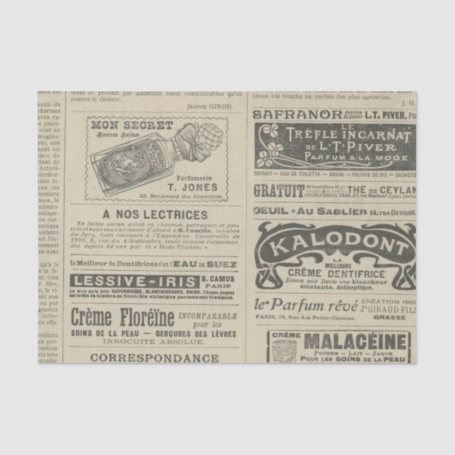 Vintage französische Zeitungswerbung Seidenpapier (Vorderseite)