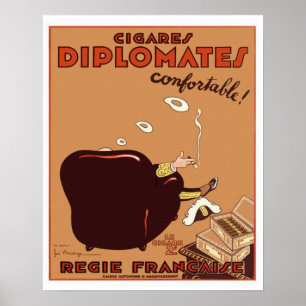 Vintage französischer Diplomaten-Zigarrenposter Poster