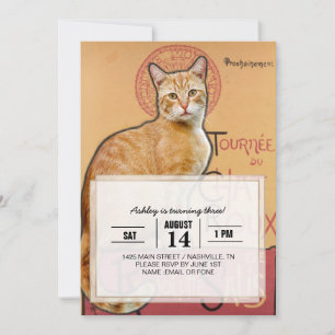 Vintage französischer Poster-Stil Orange Katze Einladung