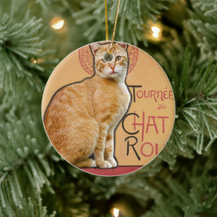 Vintage Französischer Poster Stil Orange Katze Keramik Ornament