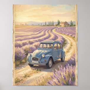 Vintage französisches Auto im Lavendelfeld Poster