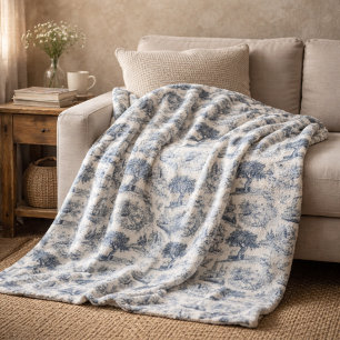 Vintage Französisches Landhaus "Blau Toile de Jouy Fleecedecke