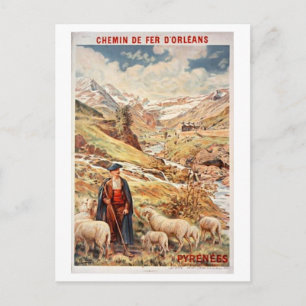 Vintage französisches Pyrenäen-Reiseposter Postkarte