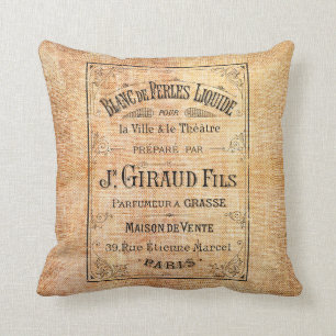 Vintage französisches Schönheitslabel Kissen