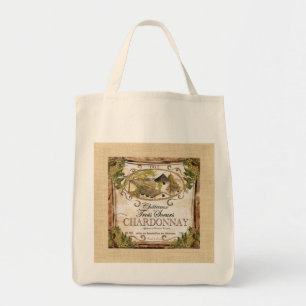 Vintage französisches Weinlabel Jute Tragetasche
