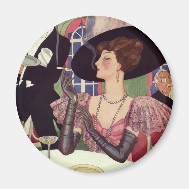 Vintage Frau, die rauchende Zigarette Champagne Magnet (Vorne)