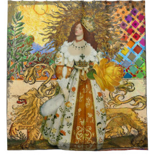 Vintage Frau Goldene Sonne: Löwe Sternzeichen Coll Duschvorhang