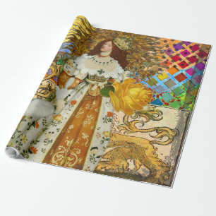 Vintage Frau Goldene Sonne: Löwe Sternzeichen Coll Geschenkpapier