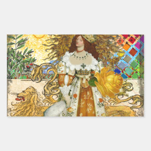 Vintage Frau Goldene Sonne: Löwe Sternzeichen Coll Rechteckiger Aufkleber