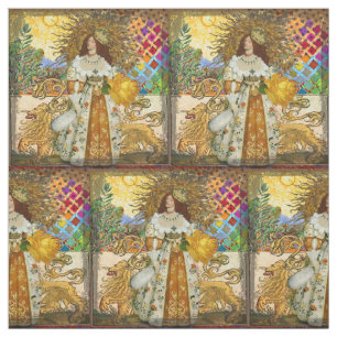 Vintage Frau Goldene Sonne: Löwe Sternzeichen Coll Stoff