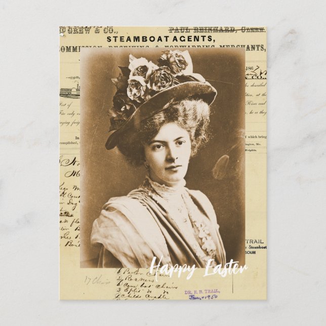 Vintage Frau im OsterOutfit Postkarte (Vorderseite)