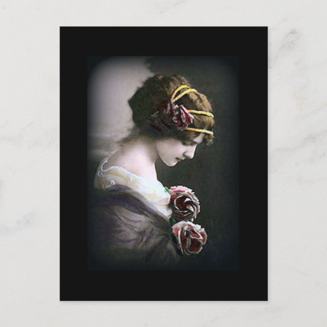 Vintage Frau in der schwarzen Postkarte (Vorderseite)