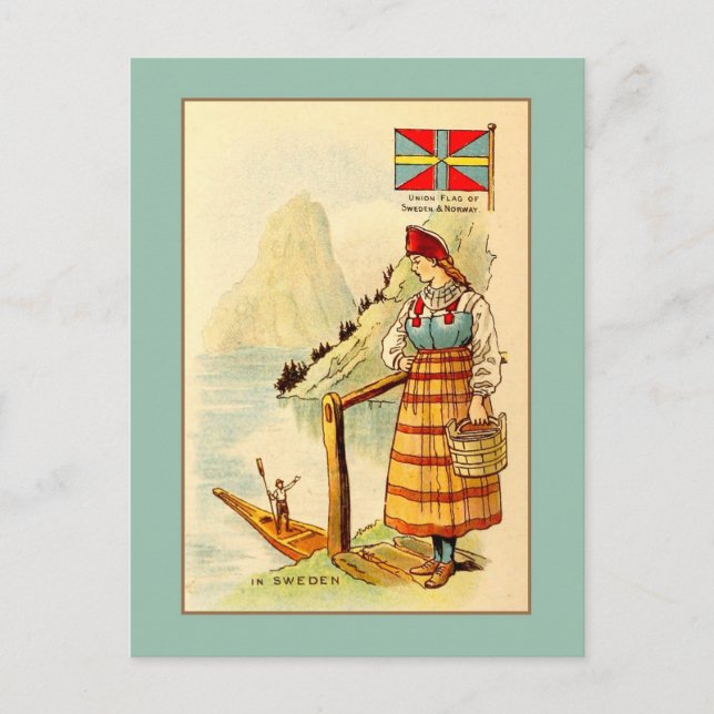 Vintage Frau in Schweden, Gewerkschaft-Flagge, Ber Postkarte (Vorderseite)
