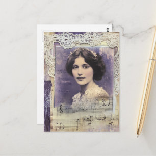 Vintage Frau Lila Collage Notenblatt Postkarte