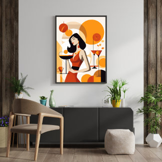 Vintage Frau mit Cocktail Poster