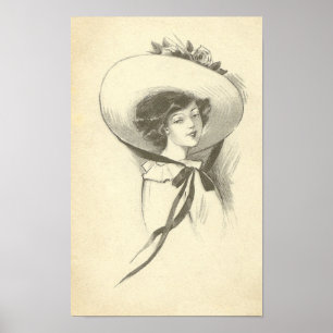 Vintage Frau mit Hut Poster