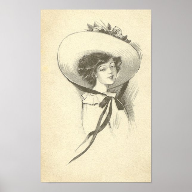 Vintage Frau mit Hut Poster (Vorne)