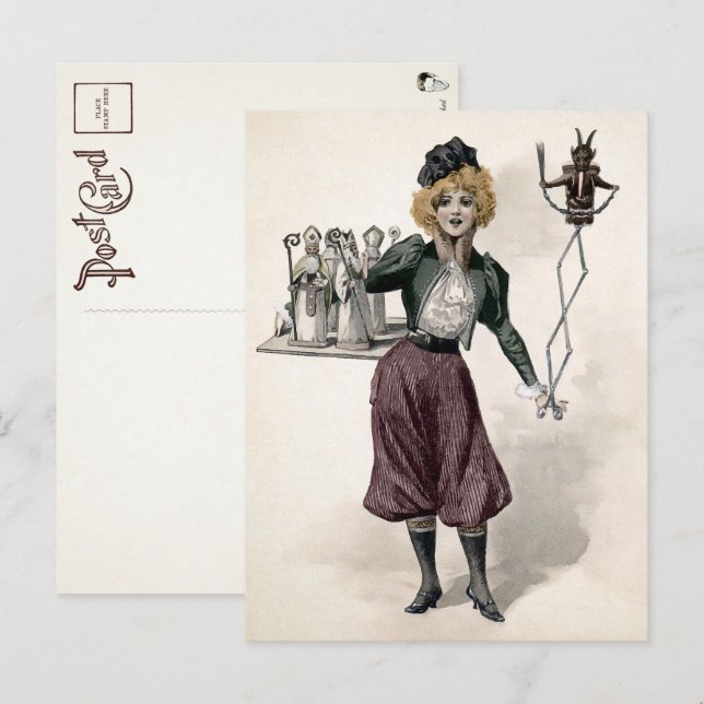 Vintage Frau mit Krampus Doll Postkarte (Vorne/Hinten)