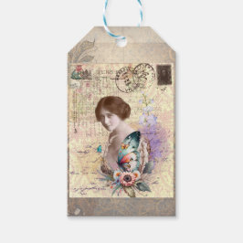 Vintage Frau mit Schmetterling Geschenkanhänger