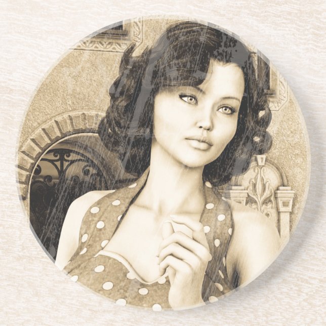 Vintage Frau Sandstein Untersetzer (Vorne)