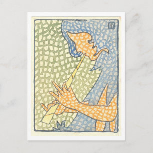Vintage Frau spielt Flöte Japanisch Postkarte
