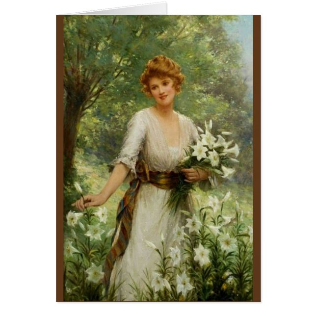Vintage Frau Stehend in den Frühlingsblumen (Vorne)