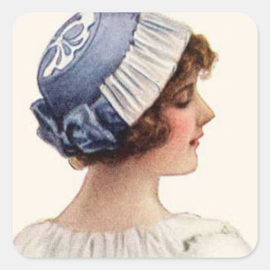 Vintage-Frau und Hut-Aufkleber Quadratischer Aufkleber