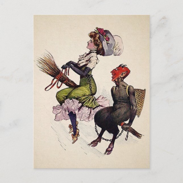 Vintage Frau und Krampus Postkarte (Vorderseite)