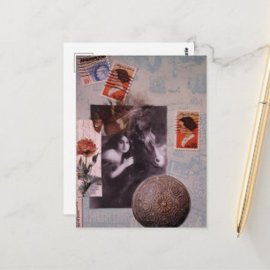 Vintage Frau und Pferd Stempel Mixed Media Collage Postkarte
