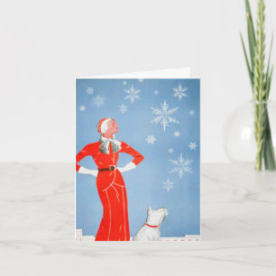 Vintage Frau & Westie Weihnachtsfest Karte