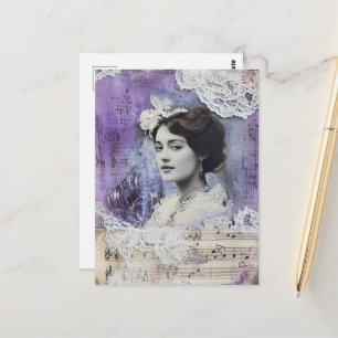 Vintage Frauen-Collage Notenblatt Mixed Media Postkarte