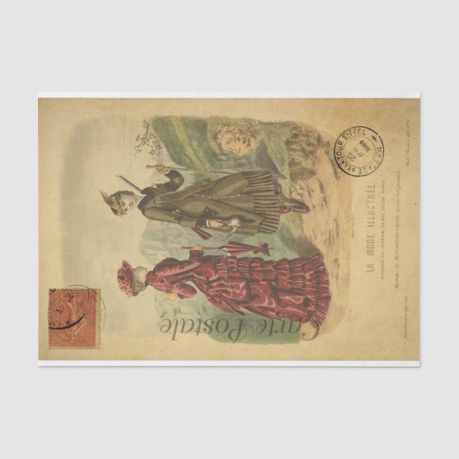 Vintage Frauen mit Modekleidung Französisch Seidenpapier (Vorderseite)