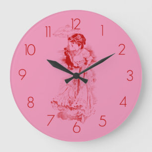 Vintage Frauen rot und rosa Große Wanduhr
