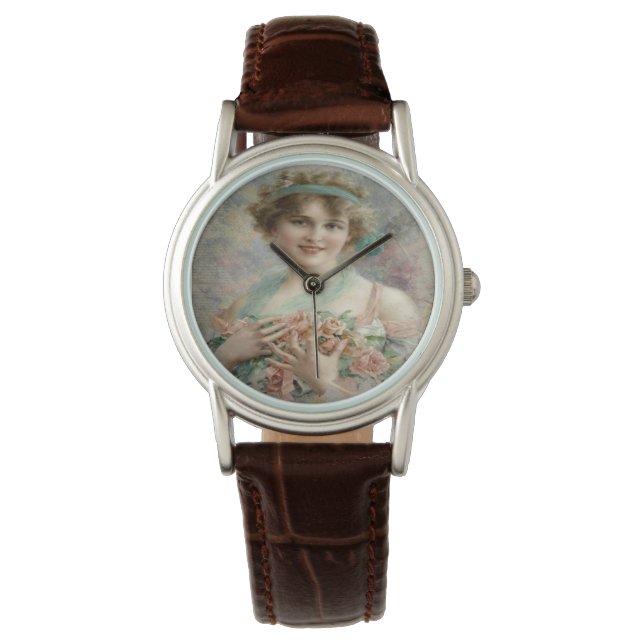 Vintage Frauenlederbeobachtung Armbanduhr (Vorderseite)