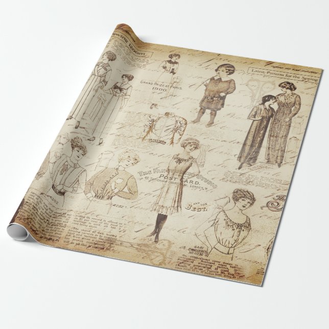 Vintage Frauenmädchen-Mode Geschenkpapier (Ungerollt)