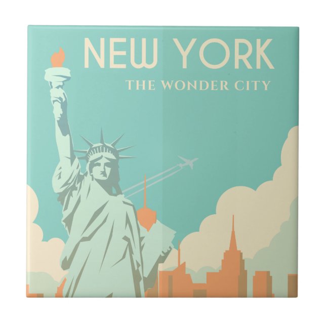 Vintage Freiheitsstatue New York City Travel Fliese (Vorderseite)