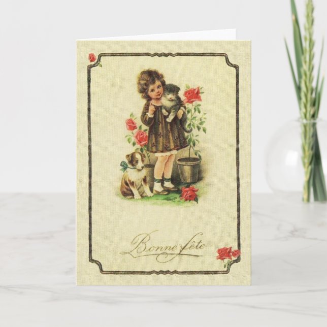 Vintage French Birthday Card Karte (Vorderseite)