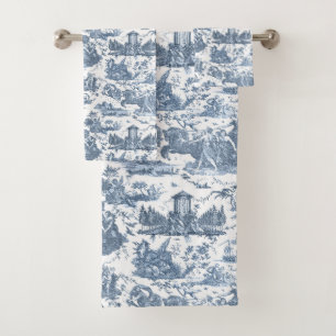 Vintage French Chariot of Dawn Toile de Jouy-Blue Badhandtuch Set