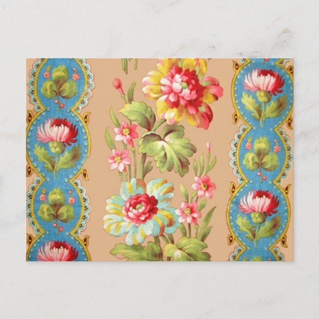 Vintage French Floral Textile Pattern Postkarte (Vorderseite)